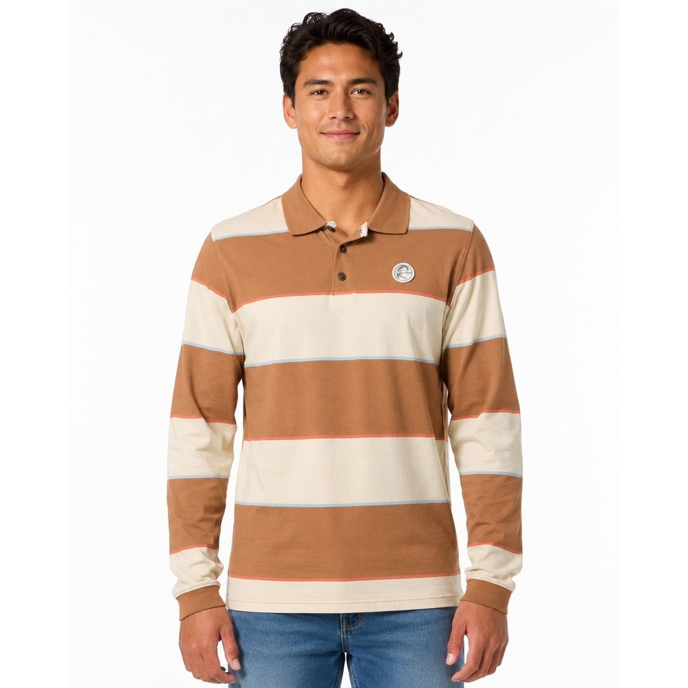 O'Neill Men's OG Cassidy Long Sleeve Knit Polo Shirt Khaki White XXL $60
